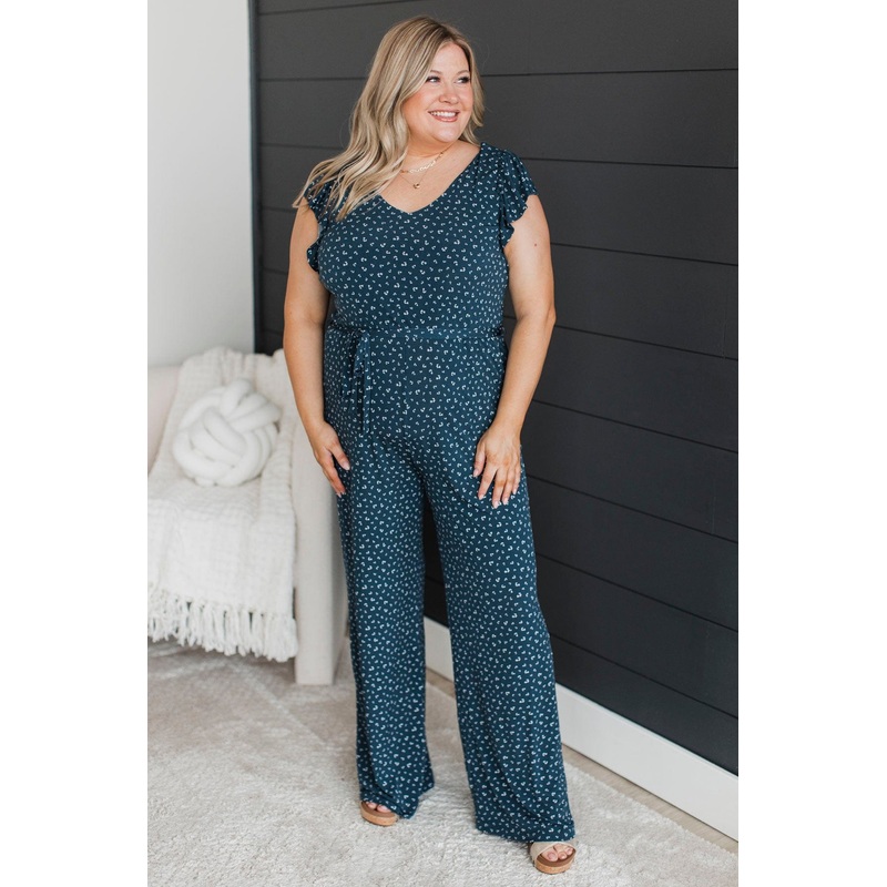 Feeling Electricity Floral Jumpsuit- Dark Teal