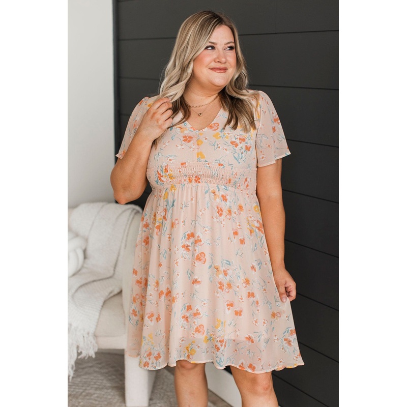 Stunning For You Floral Dress- Light Blush