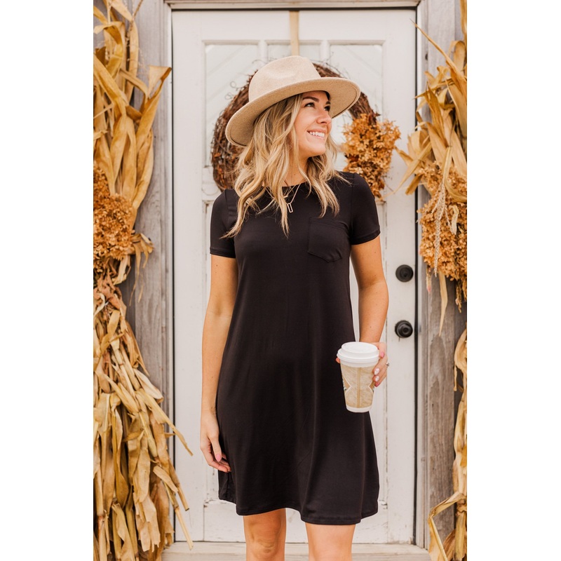 Cute & Comfy Pocket Dress- Black