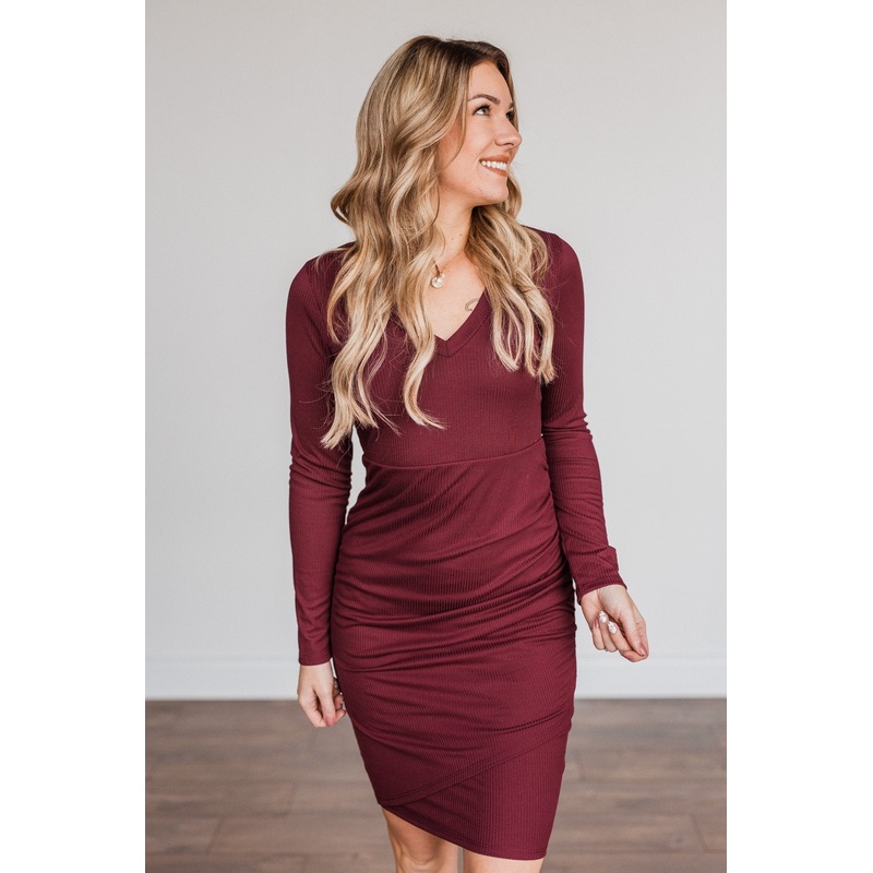 Divine Life Long Sleeve Dress- Wine