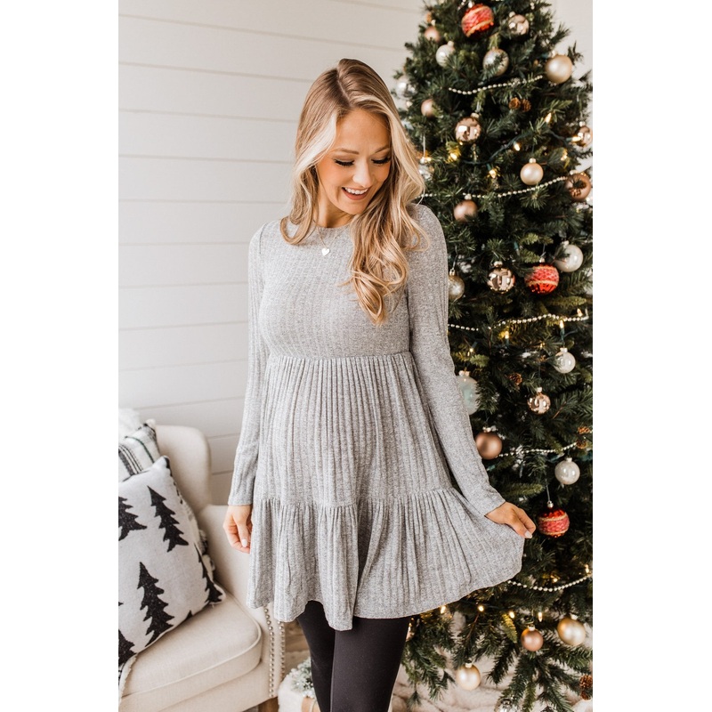 Always On Point Knit Dress- Heather Grey