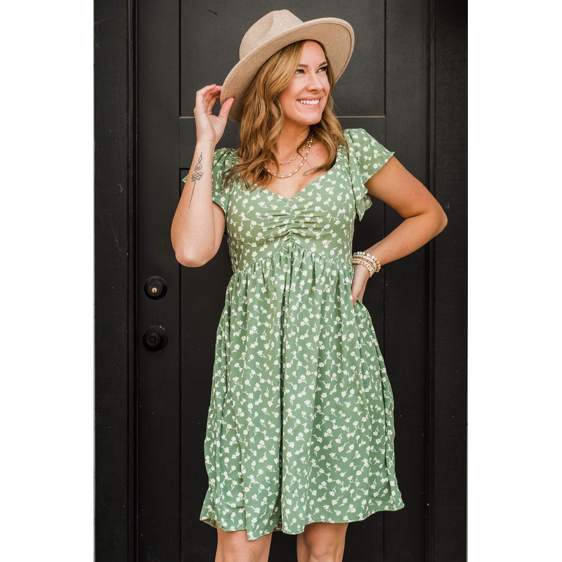 Better By Myself Floral Dress- Sage & Ivory