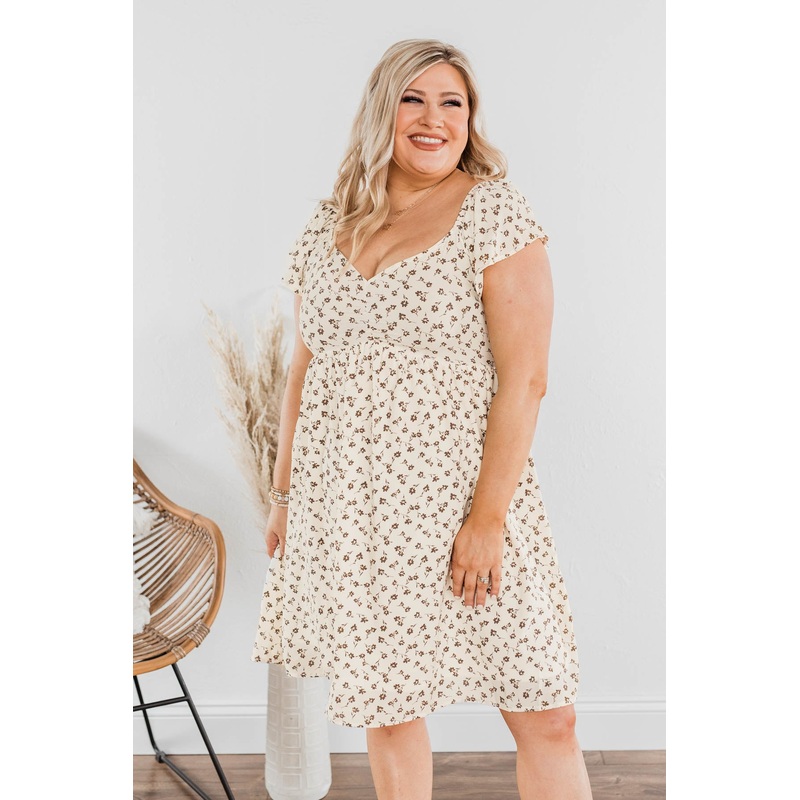 Better By Myself Floral Dress- Taupe & Ivory