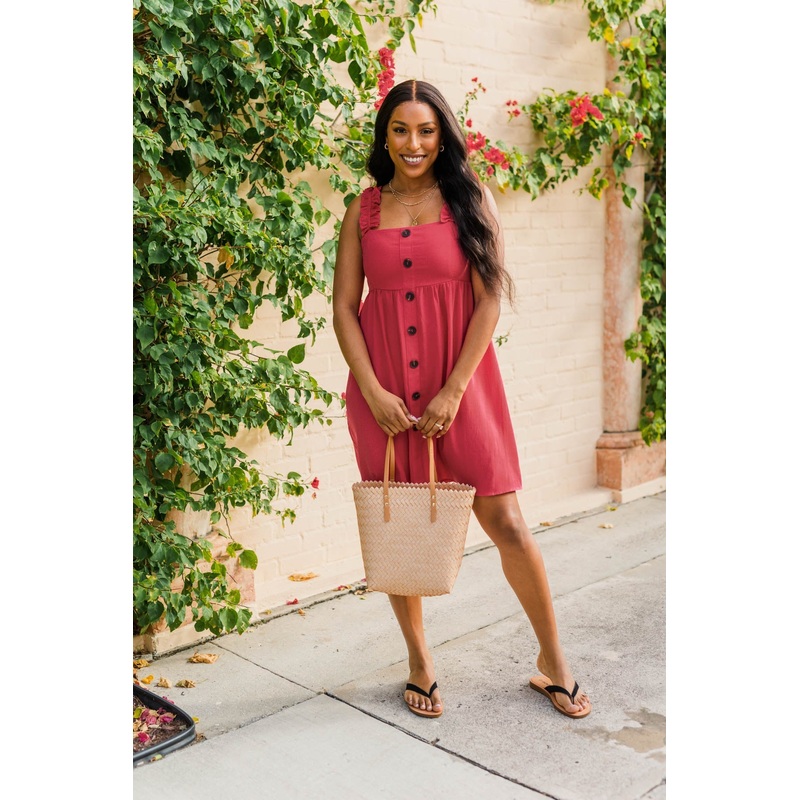 See Waves Wane Button Dress- Fuchsia