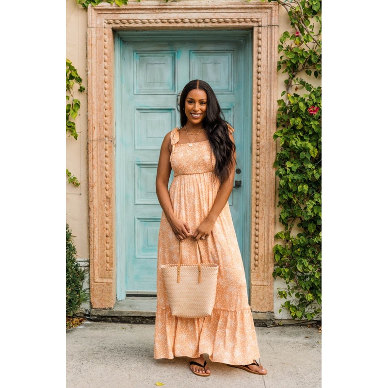 Smell The Hibiscus Floral Maxi Dress- Orange