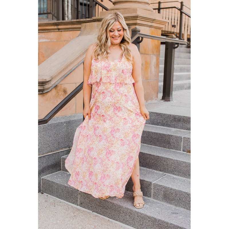 Air Of Refinement Floral Maxi Dress- Orange & Pink