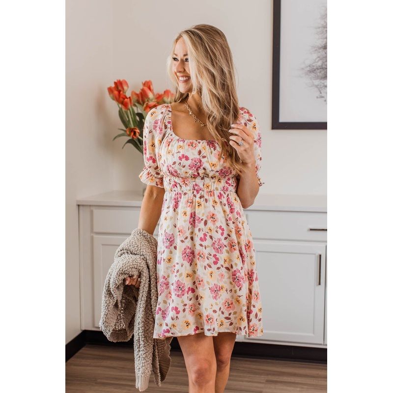 Afternoon Daydream Off-The-Shoulder Dress- Pink