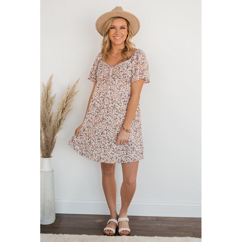 Dashing Through The Daisies Floral Dress- Ivory