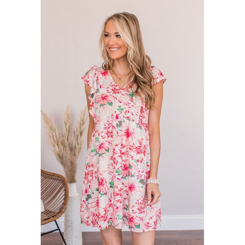Flirty Flourish Floral Mini Dress- Blush