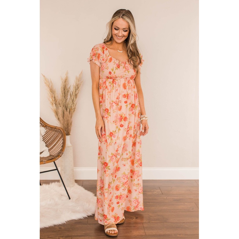 Have Confidence In Me Floral Maxi Dress- Peach