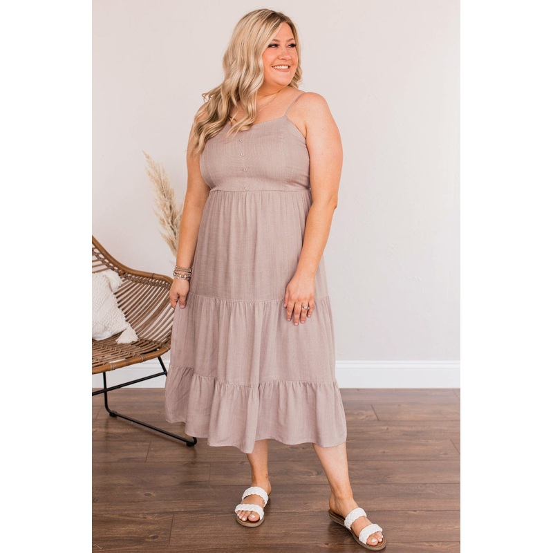 Muted Moments Button Dress- Dusty Lavender