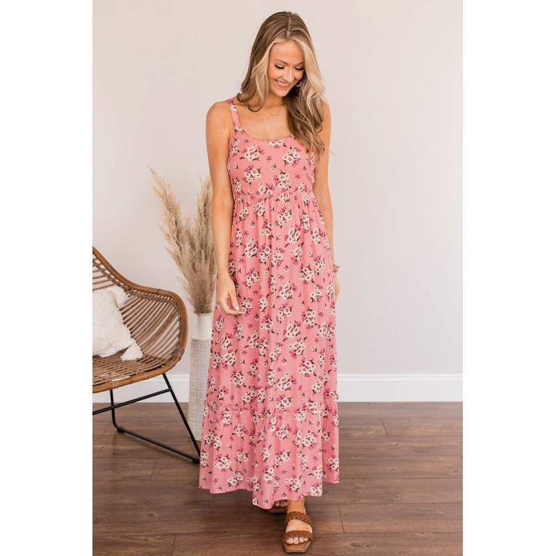 Never Want To Leave Floral Maxi Dress- Pink