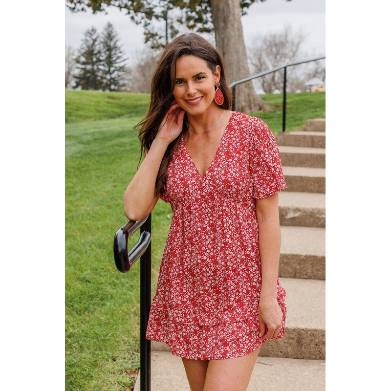 Forever Free Floral Mini Dress- Red
