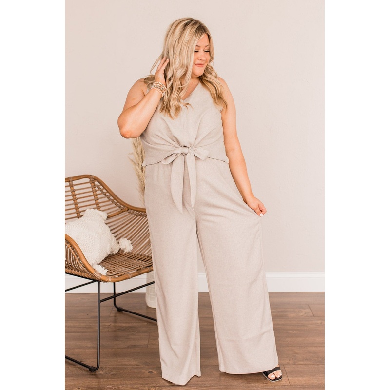 No Time For You Jumpsuit- Light Taupe