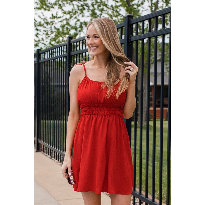 Summer Fling Tie Shoulder Mini Dress- Red