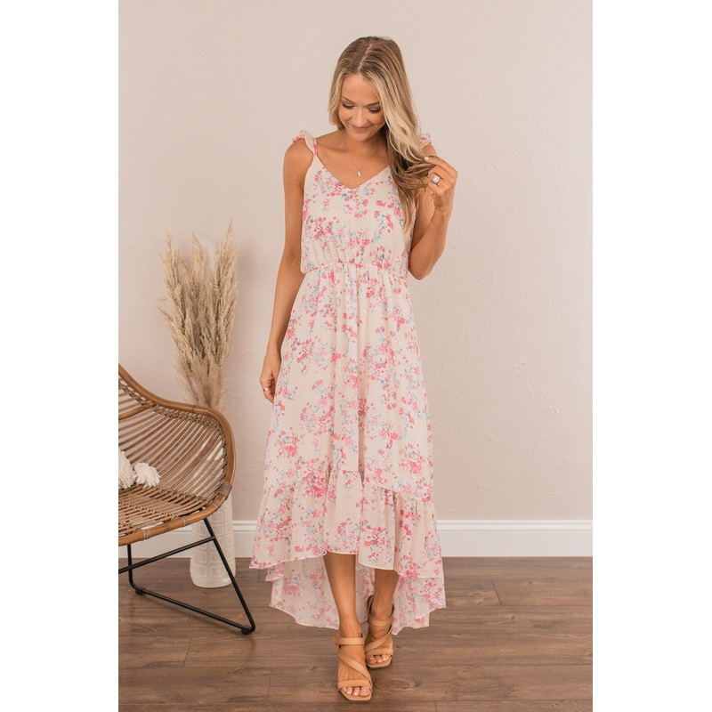 Under The Blossoms High-Low Dress- Cream