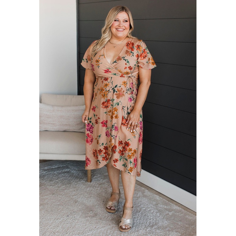Extreme Appeal Floral Midi Dress- Tan