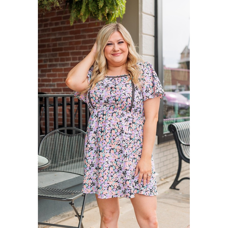 Gentle Morning Breeze Mini Dress- Black & Peach