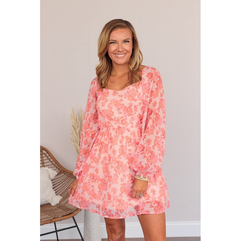 Never Lose Hope Floral Mini Dress- Coral