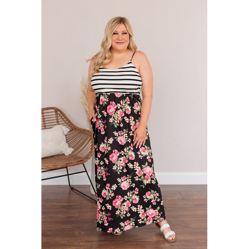 Searching For Me Floral Maxi Dress- Black