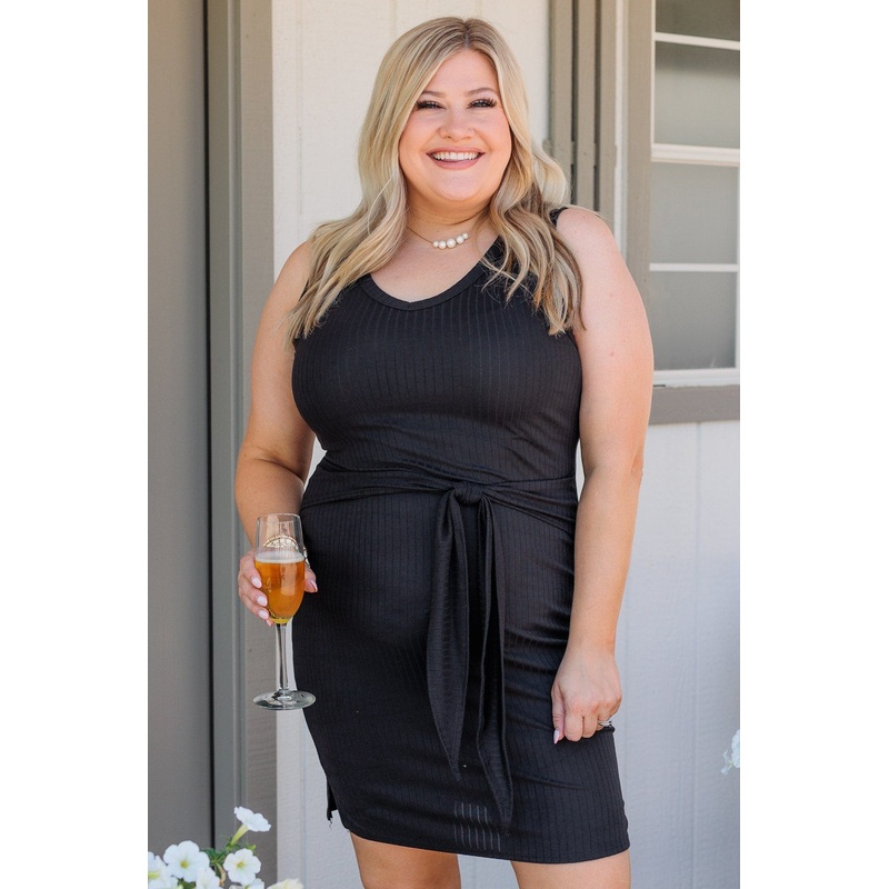 Power Of Belief Ribbed Dress- Black