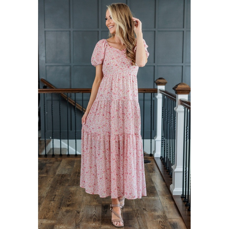 Ready To Mingle Tiered Maxi Dress- Pink