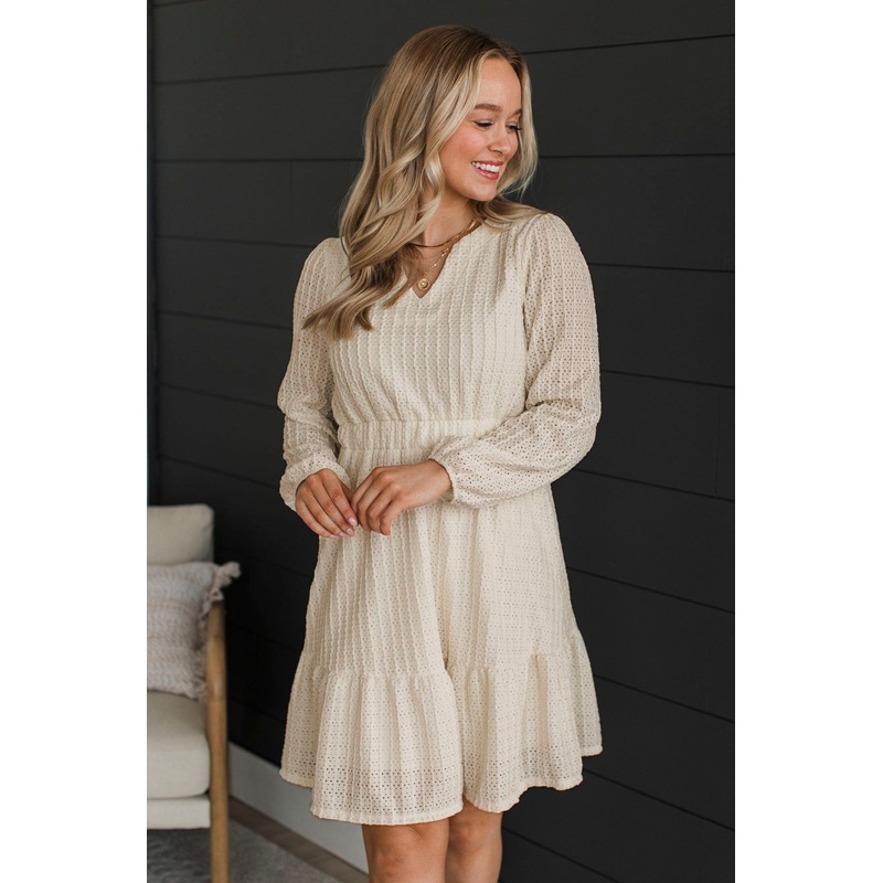Simply Polished Long Sleeve Dress- Ivory