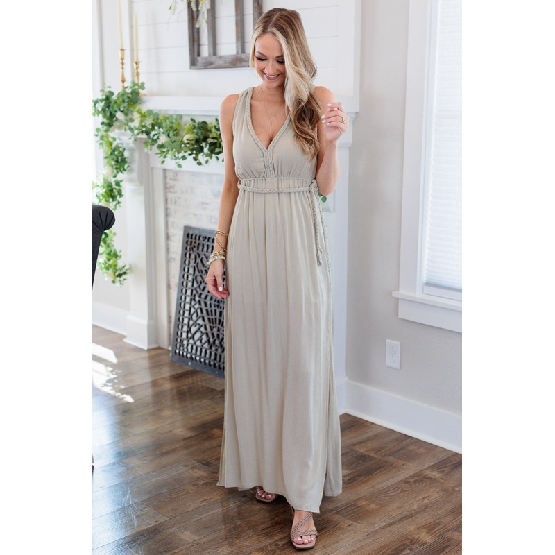 Two Become One Braided Maxi Dress- Light Sage