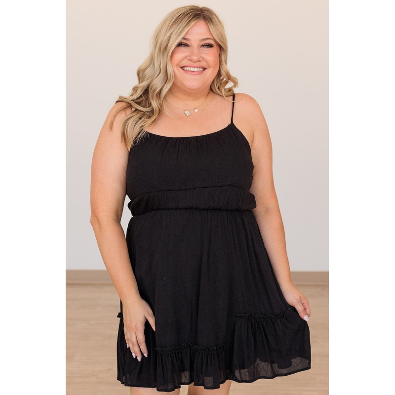 Finding Lost Love Ruffled Mini Dress- Black