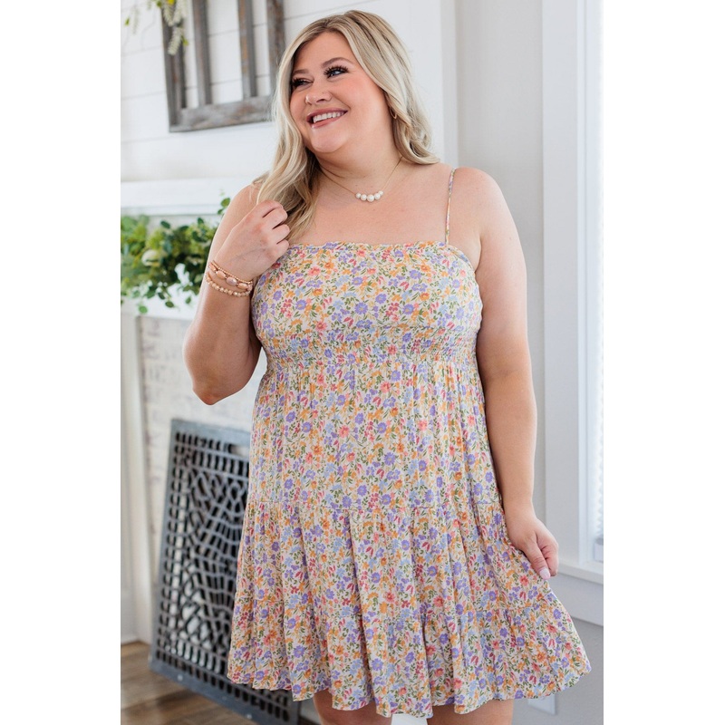 Put A Ring On It Smocked Dress- Orange & Lavender