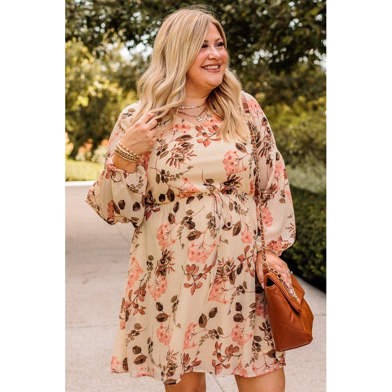 Autumn Blooms Long Sleeve Floral Dress- Cream