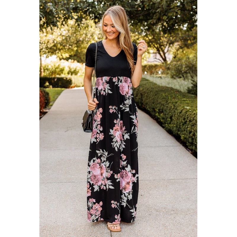 Enjoy The Now Floral Maxi Dress- Black