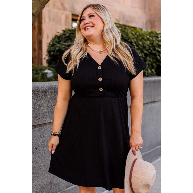 Find Your Voice Ribbed Knit Dress- Black