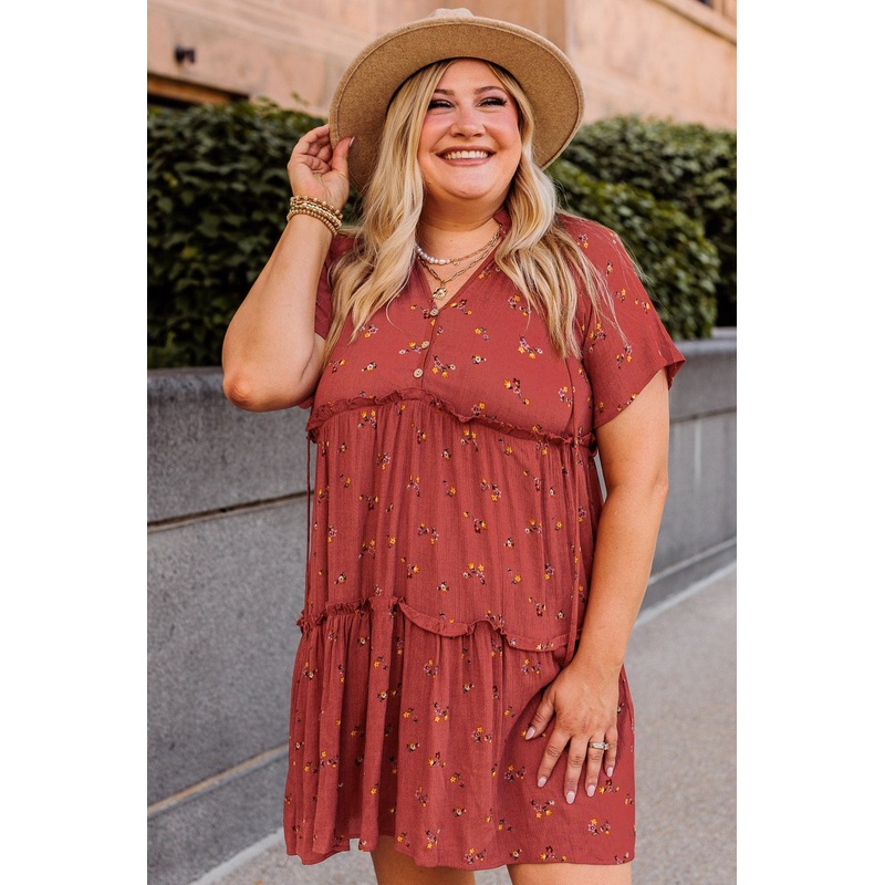 No Doubt About It Ruffled Mini Dress- Rust