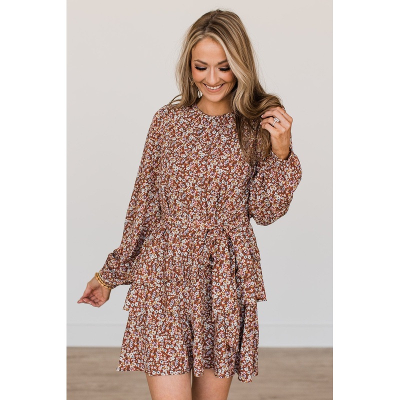 Blessed Beyond Belief Floral Dress- Dark Rust