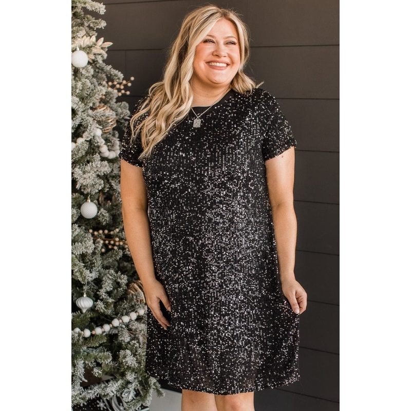 Dance For Hours Sequin Shift Dress- Black