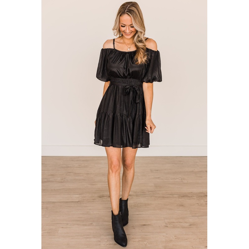 Expecting Miracles Puff Sleeve Dress- Black
