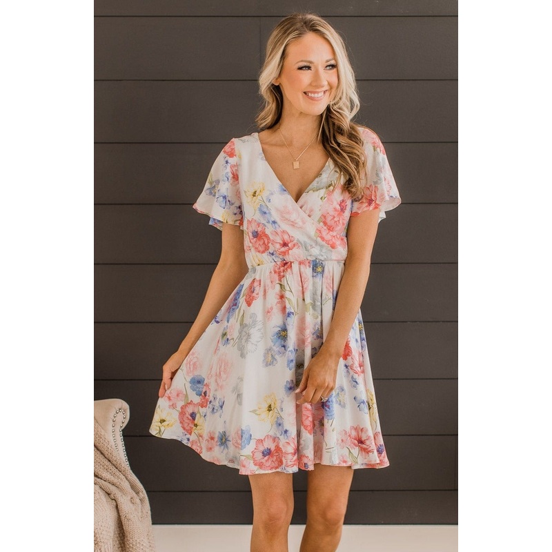 Adored By Everyone Floral Dress- Ivory