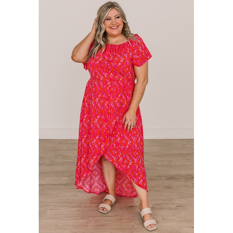 Day In The Sun Hi-Low Maxi Dress- Hot Pink & Red