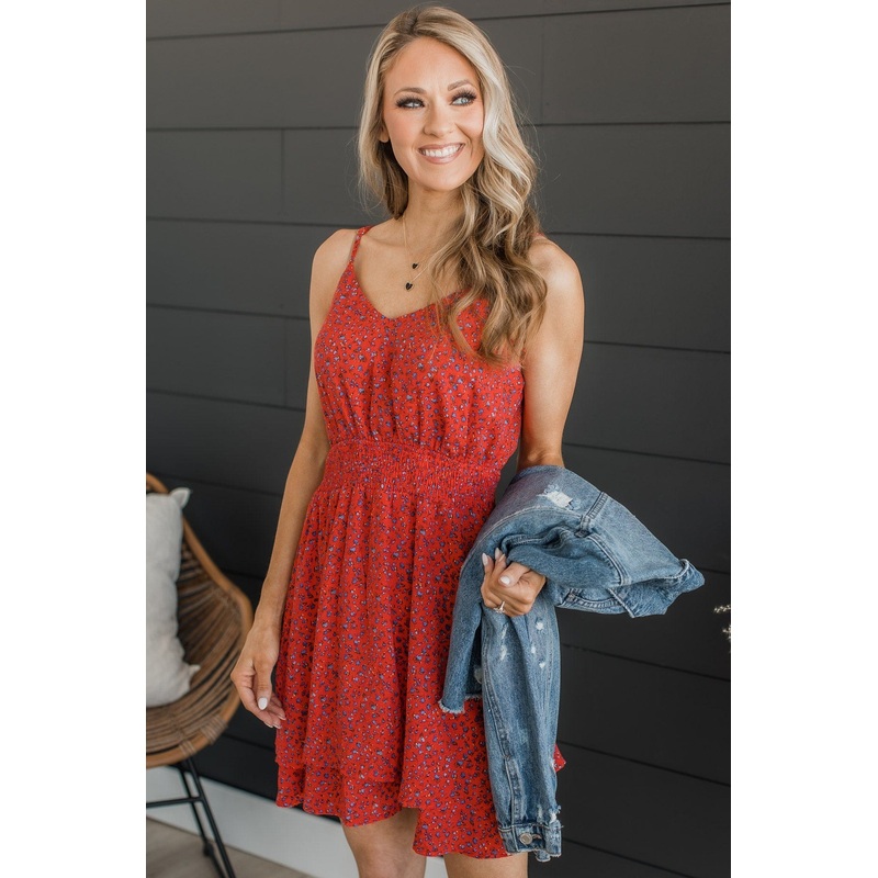 In All Honesty Floral Dress- Red