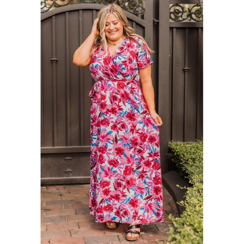 Keep You Around Floral Maxi Dress- Ivory & Hot Pink