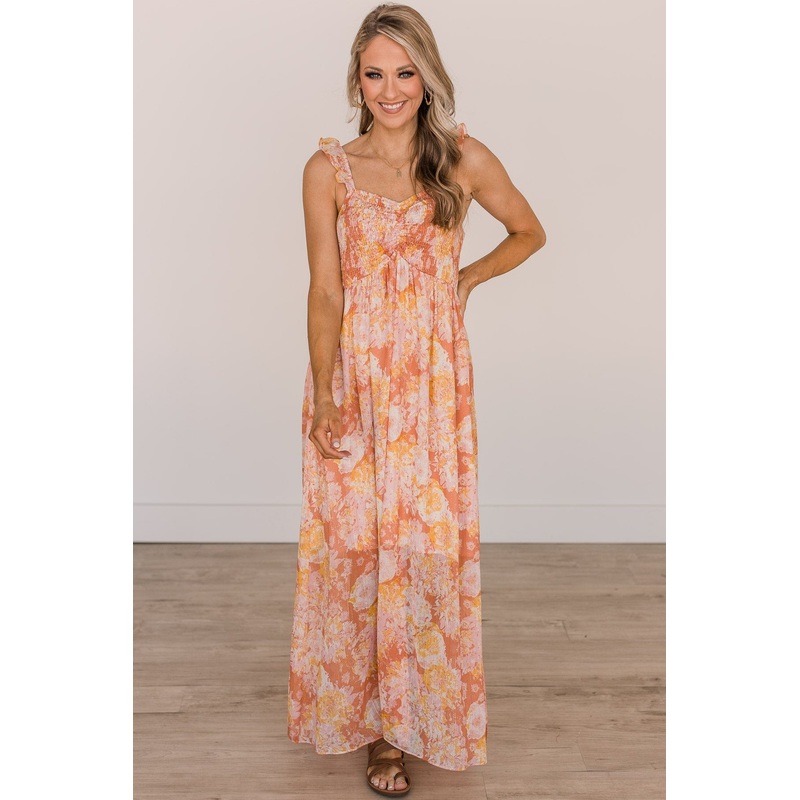 Staying True Floral Maxi Dress- Salmon Pink & Yellow