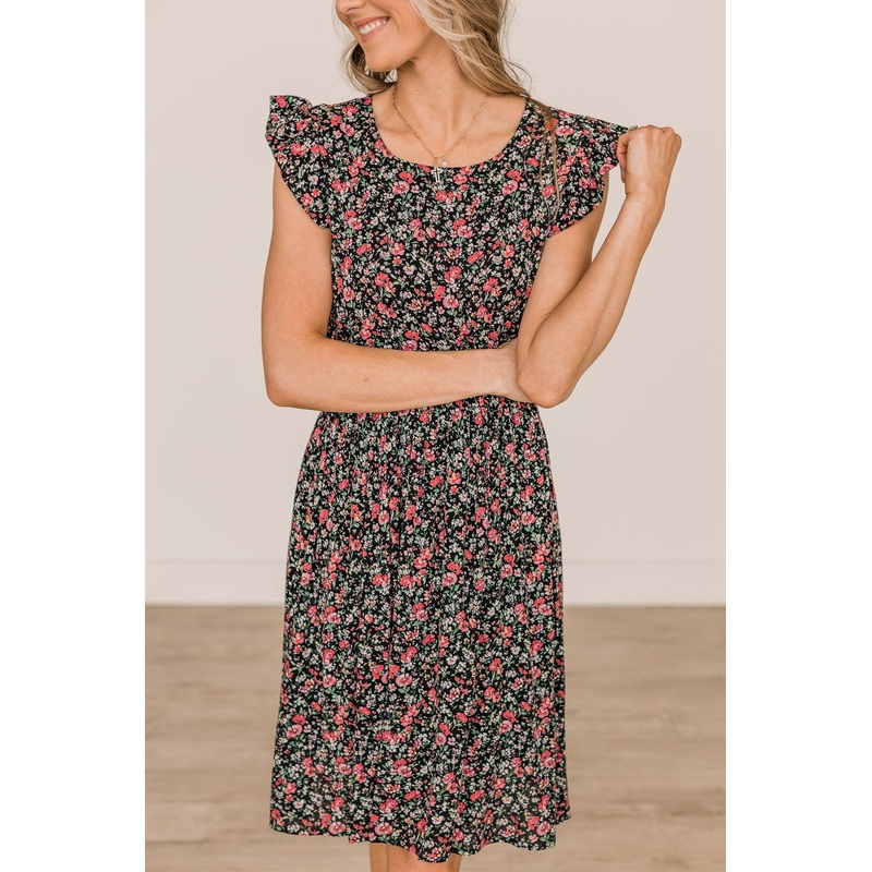Think It Through Floral Dress- Black & Pink