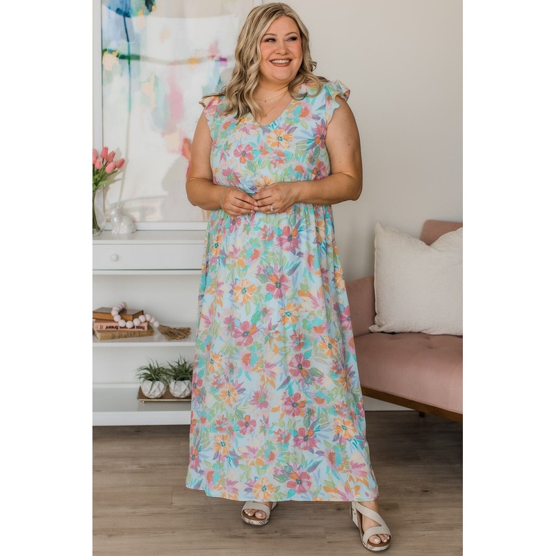All That Matters Floral Maxi Dress- Light Blue