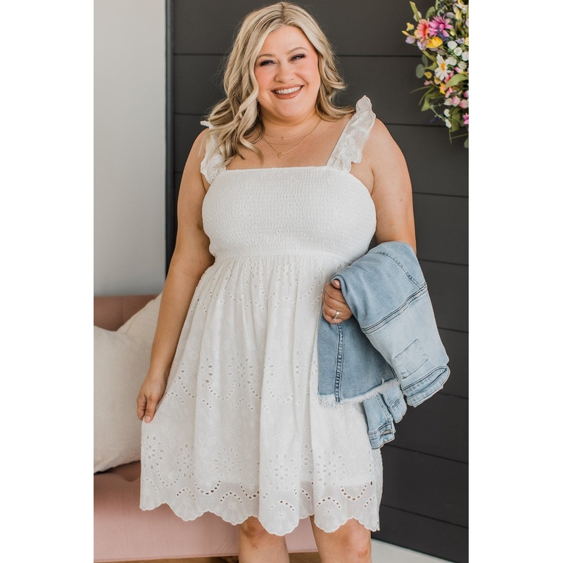 Can't Hardly Wait Smocked Dress- Off-White