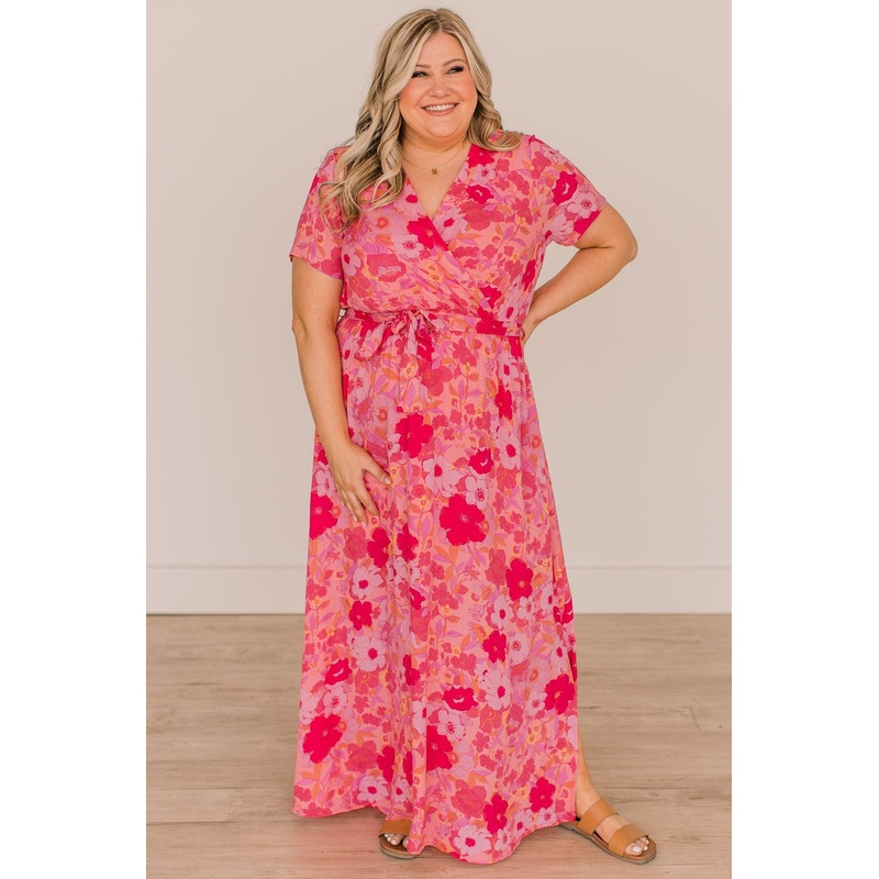 Keep You Around Floral Maxi Dress- Pink