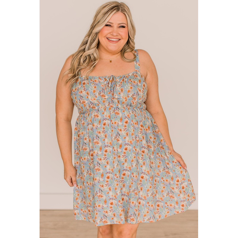 Picnic In The Park Floral Dress- Sky Blue