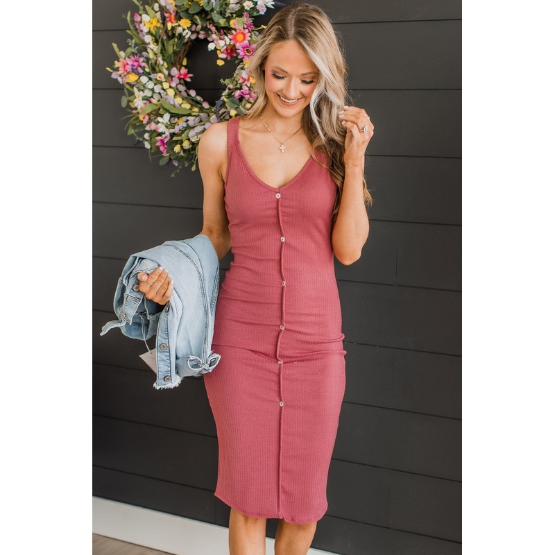 Sweeter With Time Ribbed Knit Dress- Mauve