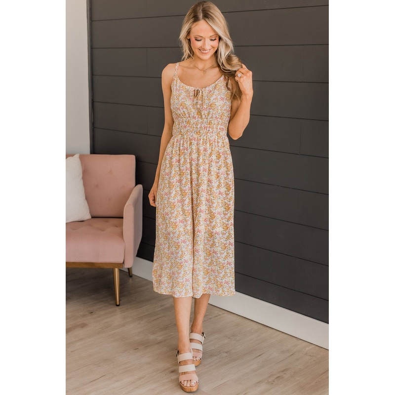 Time To Say Goodbye Floral Midi Dress- Ivory