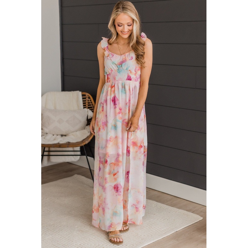 Our Love Story Floral Maxi Dress- Pink